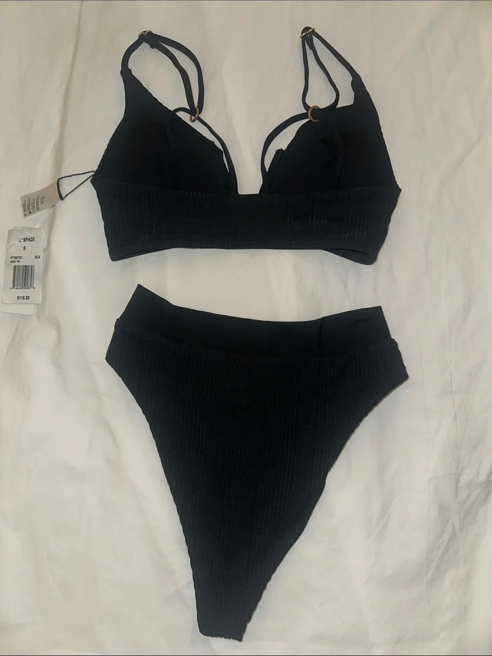 l*space Black Ribbed V-Waist Bikini Set